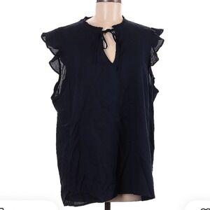 Tommy Hilfiger sleeveless blouse flutter sleeve navy blue preppy